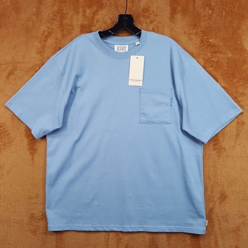 SCOTCH & SODA Shirt Mens Medium Blue Pullover Pocket Tee Loose Fit T-Shirt